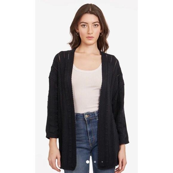 Cotton by Autumn Cashmere Open Pointelle Duster Black Size Large NEW With Tags - Picture 11 of 14